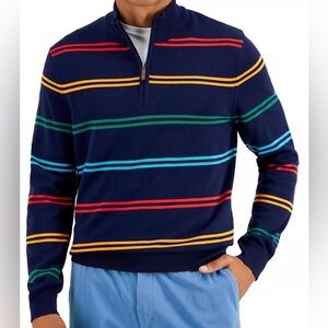 Mens Club Room Stripped Escape Quarter Zip Long Sleeve Sweater NWT - B1 Size XL